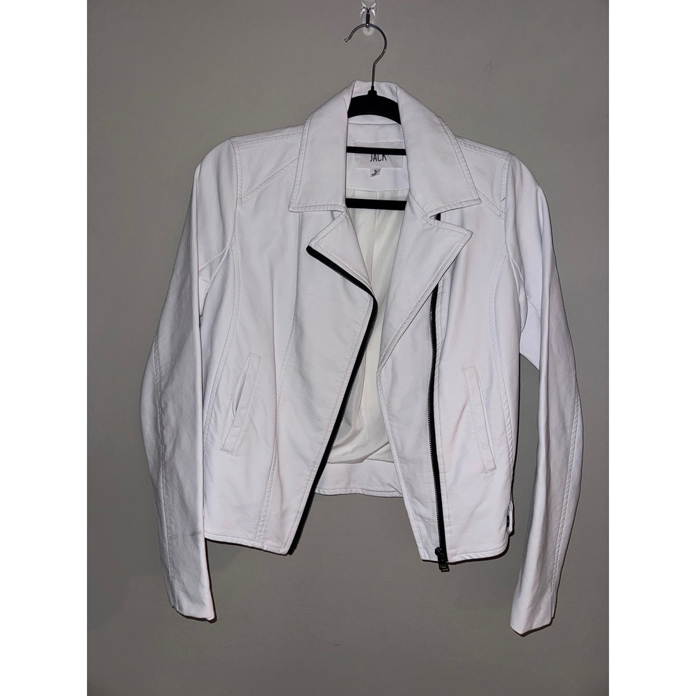 Jack by BB Dakota Womens White Faux Leather Moto Biker Jacket Small Black Zip